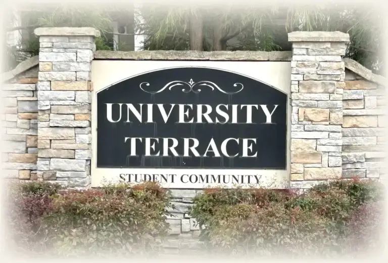 University Terrace student community entrance sign, a 5-minute walk from UNC Charlotte